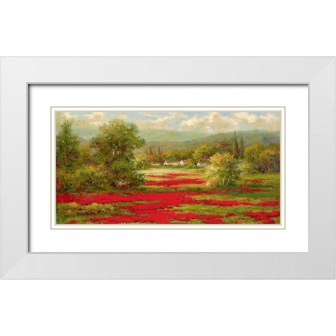 Red Poppy Field  White Modern Wood Framed Art Print with Double Matting by Hulsey