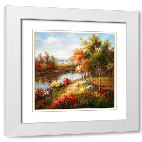 Poppies and Stream White Modern Wood Framed Art Print with Double Matting by Hulsey