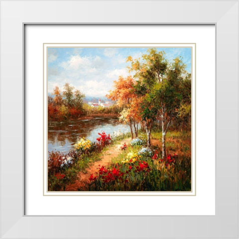Poppies and Stream White Modern Wood Framed Art Print with Double Matting by Hulsey