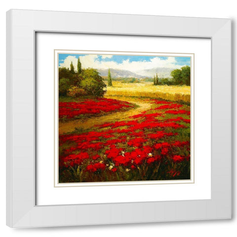 Wheat Fields and Poppies White Modern Wood Framed Art Print with Double Matting by Hulsey