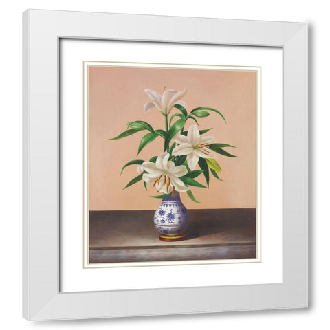 White Lilies White Modern Wood Framed Art Print with Double Matting by Welby