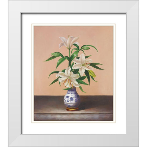 White Lilies White Modern Wood Framed Art Print with Double Matting by Welby