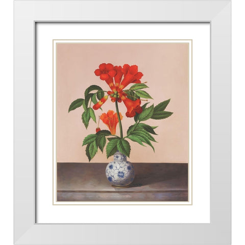 Red Flutes White Modern Wood Framed Art Print with Double Matting by Welby