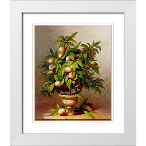 Potted Peach Tree White Modern Wood Framed Art Print with Double Matting by Welby