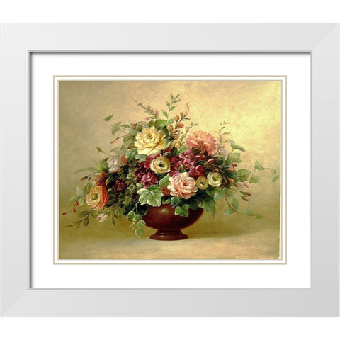 Rose Bouquet I White Modern Wood Framed Art Print with Double Matting by Welby
