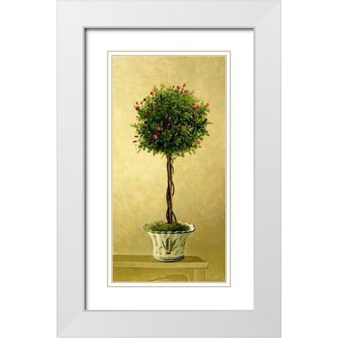 Pink Rose Topiary I White Modern Wood Framed Art Print with Double Matting by Welby