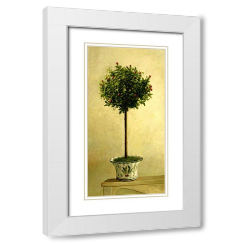 Pink Rose Topiary II White Modern Wood Framed Art Print with Double Matting by Welby
