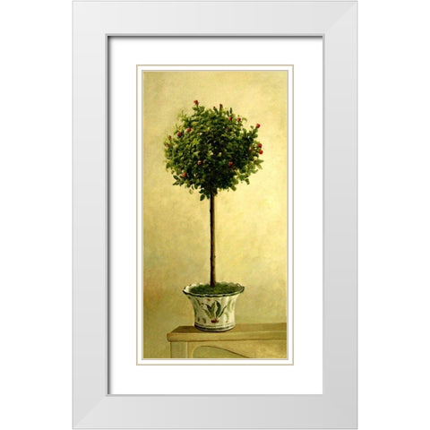 Pink Rose Topiary II White Modern Wood Framed Art Print with Double Matting by Welby