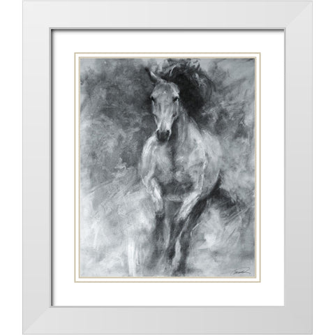 Incoming Equine White Modern Wood Framed Art Print with Double Matting by Campbell, Robert