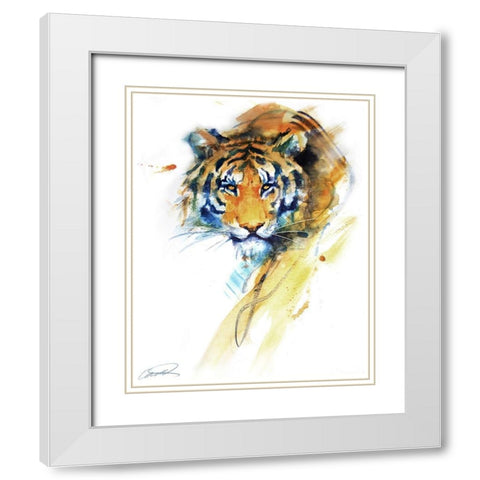 Tiger Strokes White Modern Wood Framed Art Print with Double Matting by Campbell, Robert
