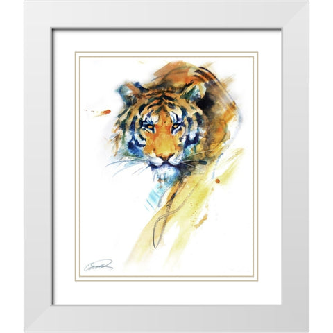 Tiger Strokes White Modern Wood Framed Art Print with Double Matting by Campbell, Robert
