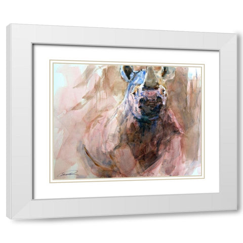 Advanced Alert Rhino White Modern Wood Framed Art Print with Double Matting by Campbell, Robert