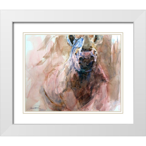 Advanced Alert Rhino White Modern Wood Framed Art Print with Double Matting by Campbell, Robert
