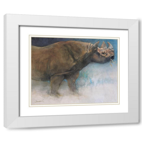 The Guardian Rhino White Modern Wood Framed Art Print with Double Matting by Campbell, Robert