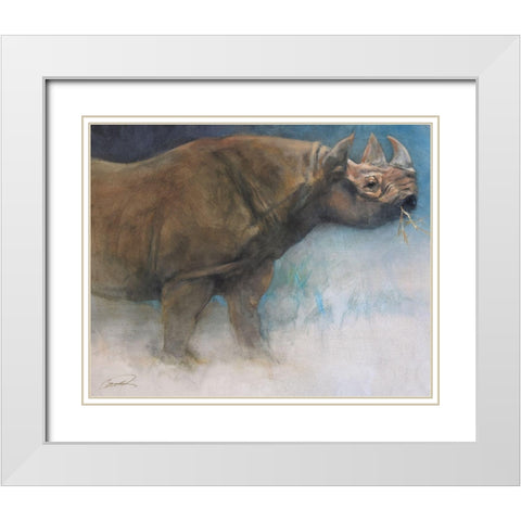 The Guardian Rhino White Modern Wood Framed Art Print with Double Matting by Campbell, Robert