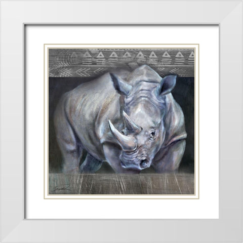 Gatekeeper Rhino White Modern Wood Framed Art Print with Double Matting by Campbell, Robert