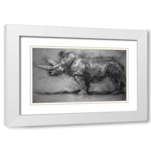 Security Guard Rhino White Modern Wood Framed Art Print with Double Matting by Campbell, Robert