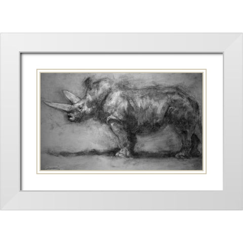 Security Guard Rhino White Modern Wood Framed Art Print with Double Matting by Campbell, Robert