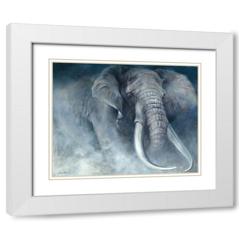 Elephant Ambush White Modern Wood Framed Art Print with Double Matting by Campbell, Robert