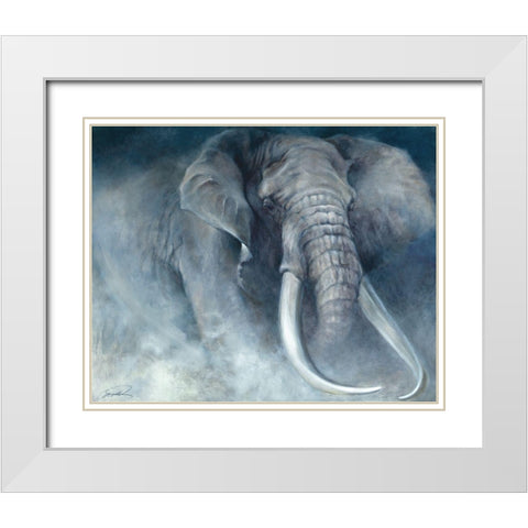 Elephant Ambush White Modern Wood Framed Art Print with Double Matting by Campbell, Robert