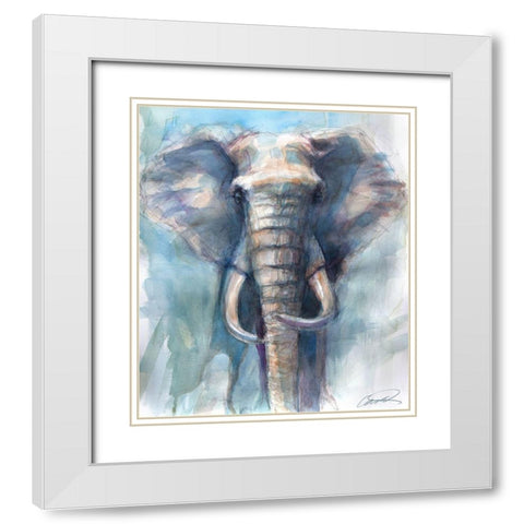 Gentle Giant Elephant White Modern Wood Framed Art Print with Double Matting by Campbell, Robert