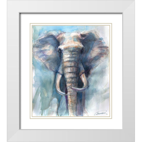 Gentle Giant Elephant White Modern Wood Framed Art Print with Double Matting by Campbell, Robert