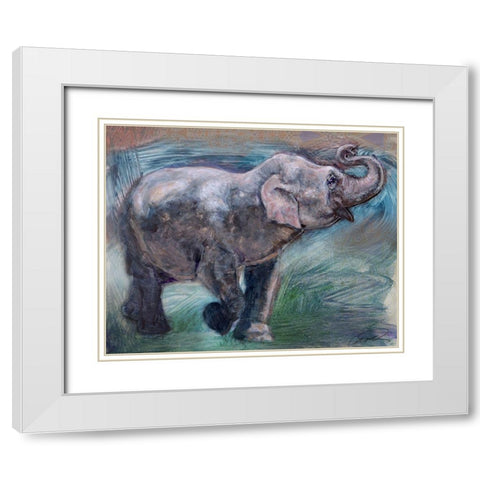 Elephant Jubilee White Modern Wood Framed Art Print with Double Matting by Campbell, Robert