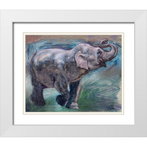 Elephant Jubilee White Modern Wood Framed Art Print with Double Matting by Campbell, Robert
