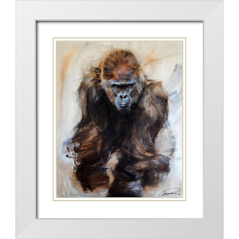Gorilla Glare White Modern Wood Framed Art Print with Double Matting by Campbell, Robert