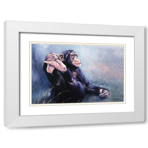 Cest la Vie Chimp White Modern Wood Framed Art Print with Double Matting by Campbell, Robert