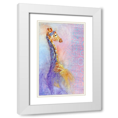 The Lookout Giraffe White Modern Wood Framed Art Print with Double Matting by Campbell, Robert