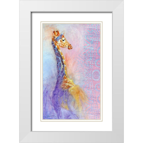 The Lookout Giraffe White Modern Wood Framed Art Print with Double Matting by Campbell, Robert