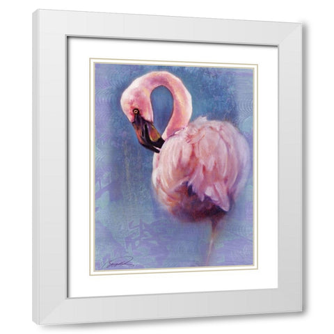 Pretty in Pink Flamingo White Modern Wood Framed Art Print with Double Matting by Campbell, Robert