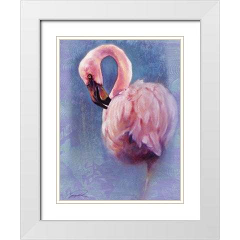 Pretty in Pink Flamingo White Modern Wood Framed Art Print with Double Matting by Campbell, Robert