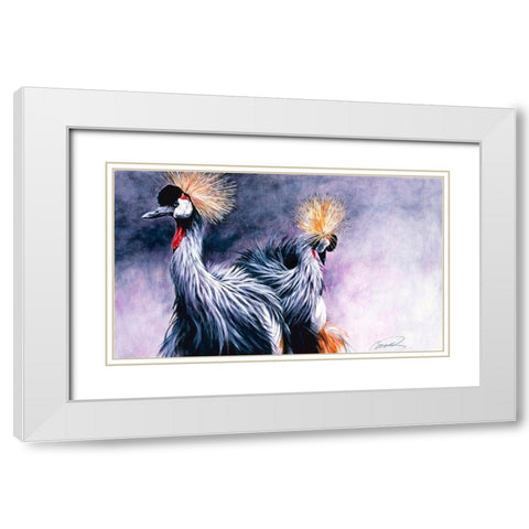 Crowned Cranes White Modern Wood Framed Art Print with Double Matting by Campbell, Robert
