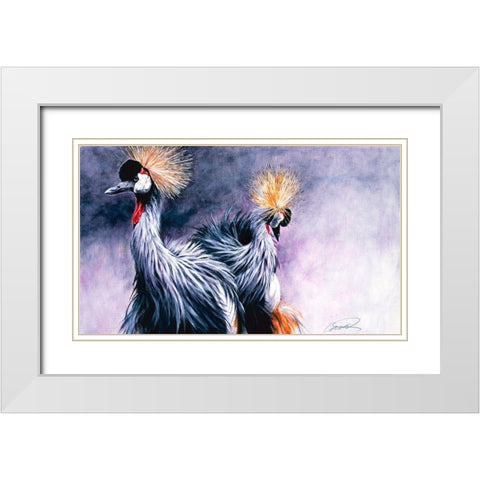 Crowned Cranes White Modern Wood Framed Art Print with Double Matting by Campbell, Robert