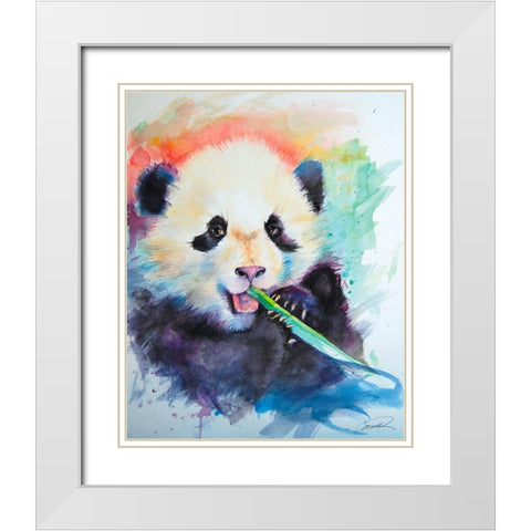 Panda Party White Modern Wood Framed Art Print with Double Matting by Campbell, Robert