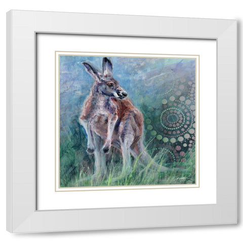 Red Kangaroo White Modern Wood Framed Art Print with Double Matting by Campbell, Robert