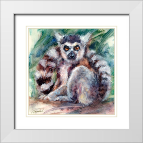 Ring Tailed Lemur White Modern Wood Framed Art Print with Double Matting by Campbell, Robert