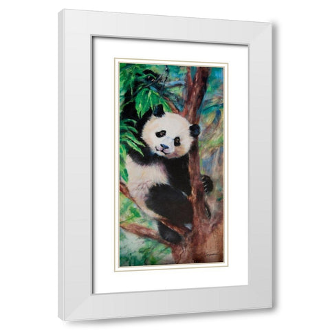 Panda Playtime White Modern Wood Framed Art Print with Double Matting by Campbell, Robert