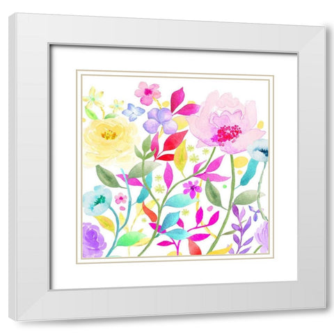Pleasant Petals White Modern Wood Framed Art Print with Double Matting by Naskrent, Delores