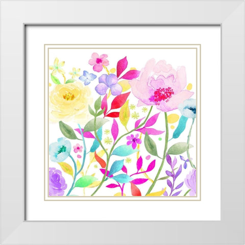 Pleasant Petals White Modern Wood Framed Art Print with Double Matting by Naskrent, Delores