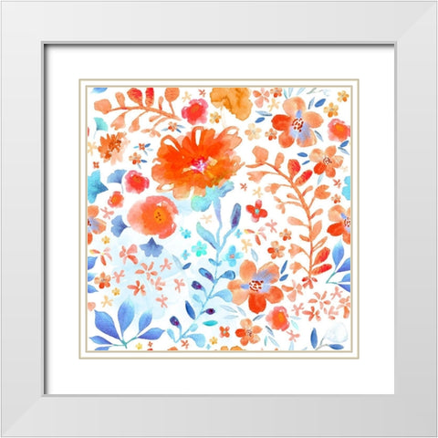 Scarlet and Sky Garden White Modern Wood Framed Art Print with Double Matting by Naskrent, Delores