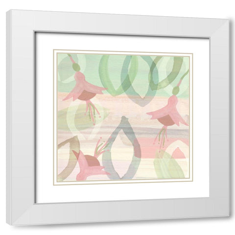 Blush and Mint Dancing Flowers White Modern Wood Framed Art Print with Double Matting by Kouta, Flora