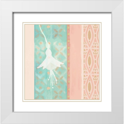 Pink and Mint Flower Panel White Modern Wood Framed Art Print with Double Matting by Kouta, Flora