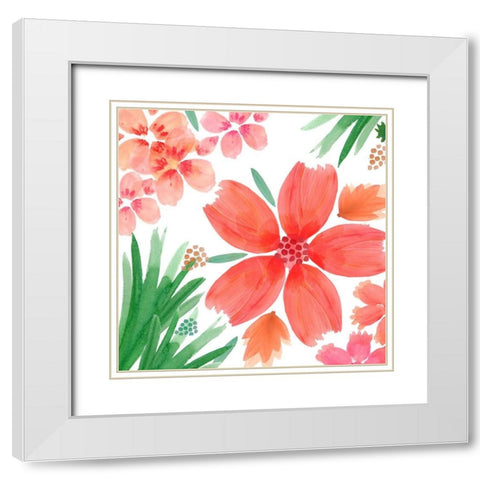 Tangering Flowers White Modern Wood Framed Art Print with Double Matting by Kouta, Flora