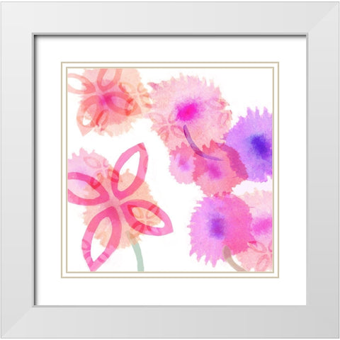 Pink Poppies II White Modern Wood Framed Art Print with Double Matting by Kouta, Flora