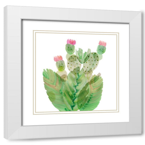 Flowering Cactus I White Modern Wood Framed Art Print with Double Matting by Kouta, Flora