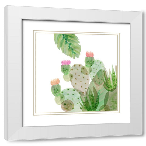 Flowering Cactus IV White Modern Wood Framed Art Print with Double Matting by Kouta, Flora