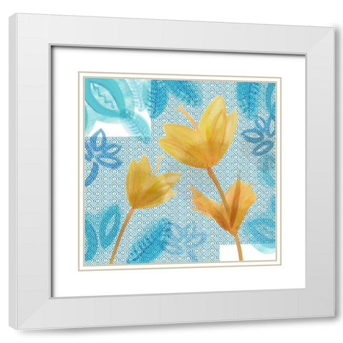 Yellow Indigo Flowers II White Modern Wood Framed Art Print with Double Matting by Kouta, Flora